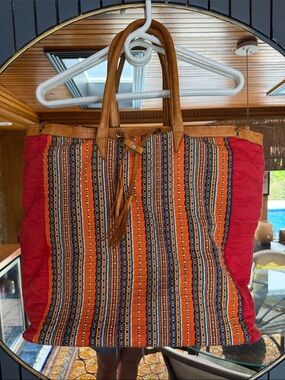 Boho Striped Tote Bag in Orange and Red